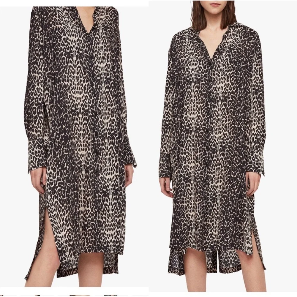 All saints leopard midi dress long sleeve - Picture 1 of 14